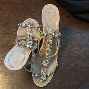 Rene Caovilla Gold and Silver Embellished Sandals